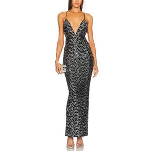 Michael Costello Sequined Black And Silver Gina Gown Size XS